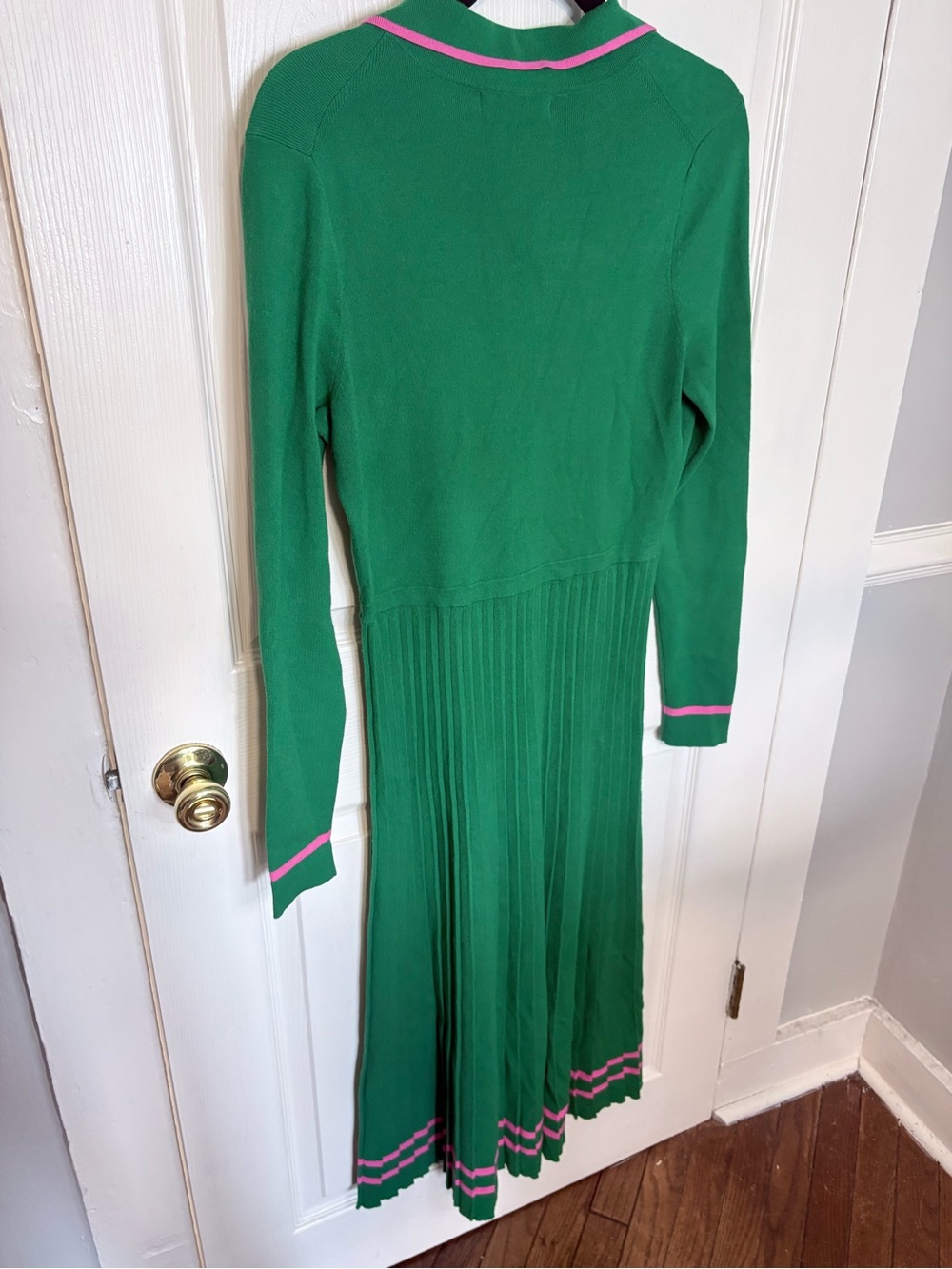 Boden Mollie Green Pink Trim Pleated Knit Midi Dress US 8 UK 12 - Picture 10 of 13